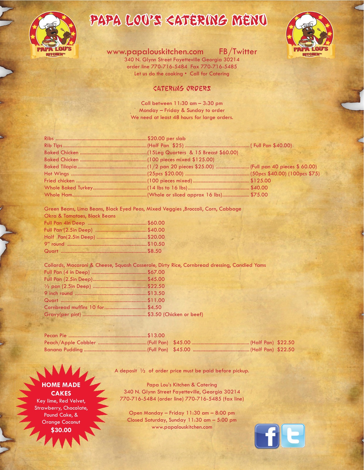 Papa Lous’s Catering Menu